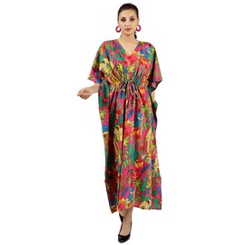 Earthen Threads - Traje de baño para mujer, talla grande, color caftán ligero, manga murciélago, para piscina, centro turístico, día festivo, Frida-Kaftan-rosa