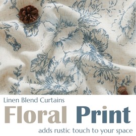 jinchan Linen Floral Tier Curtains 36 Inch Farmhouse Botanic Cafe Curtains Light Filtering Drapes for Small Windows Back Tab Half Window for Kitchen Living Room Bathroom 2 Panels Blue