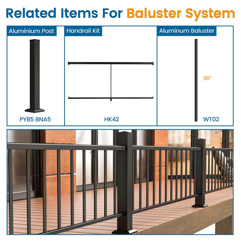 Muzata Cable Railing Post Aluminum Post 39"x3"x3" Undrilled Top Mount