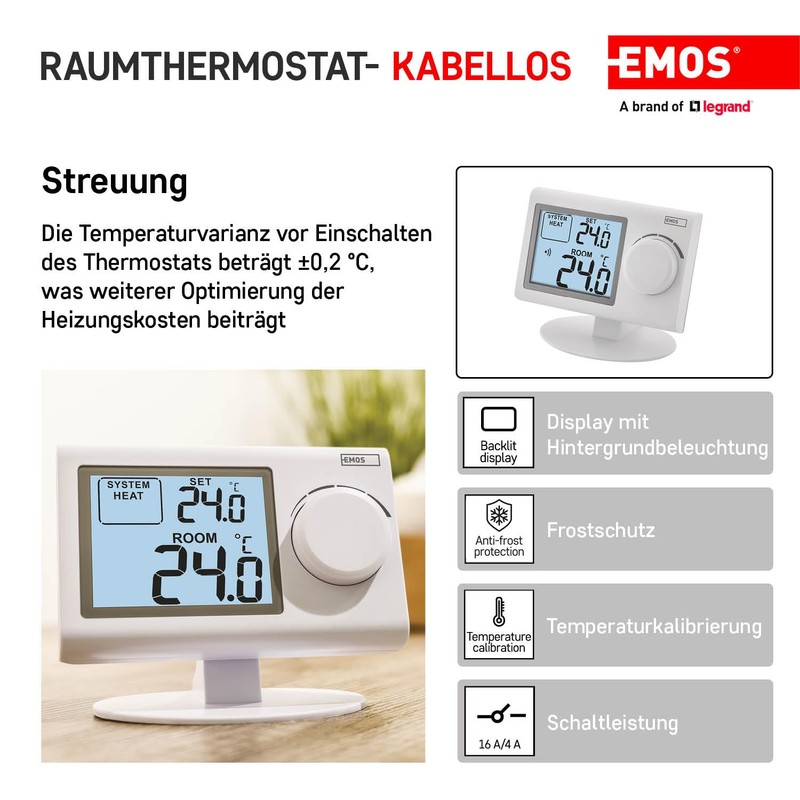Emos Room Thermostat Manual Wall Thermostat for Heating Systems and