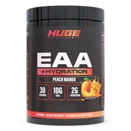 Huge EAA + Hydration, Essential Amino Acids Powder, EAAs & BCAAs, Intra & Post Workout Recovery Powder, Muscle Growth, Recovery & Performance, 10g EAAs & Electrolytes, Peach Mango, 30 Servings
