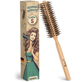 lampox Round Blow Drying Brush with Boar Bristles for Volume and Shine, Round Hair Brush, Styling Brush for Women and Men, Straightening, Curling (S)