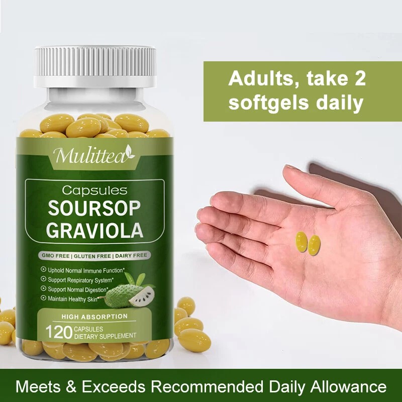 Graviola Capsules 1000mg 120 Pills Pure Natural Soursop Capsules Leaves