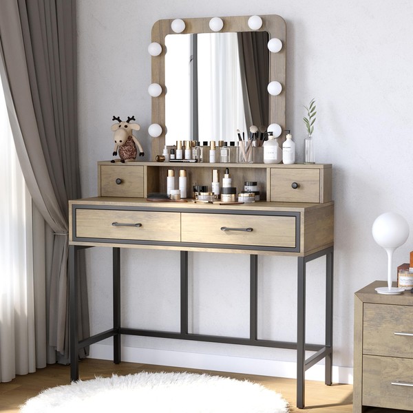 RoyalCraft Vanity with Lights, Makeup Vanity Desk with 3 Color