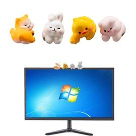Fsocpen 4Pcs Cute Animals Computer Monitor Decor,Funny 3D Resin Animals Sculpture,Car Central Control Screen and TV and Picture Frame Decoration