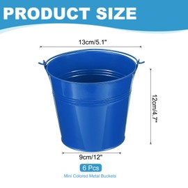 PATIKIL 5.1"x4.7" Small Metal Buckets with Handle, 6 Pcs Mini Galvanized Bucket Colorful Easter Buckets for Crafts Party Favors Decoration, Deep Blue