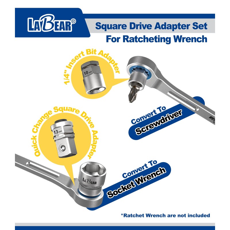 LABEAR - socket wrench adapters, Ratcheting Wrench to Square Drive