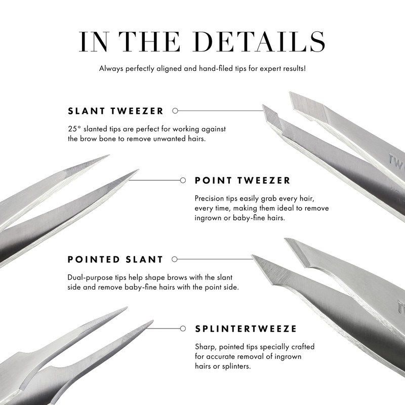 TWEEZERMAN 1252-RSGR Mini Version Tweezers with Hand-Finished Slanted Tip for