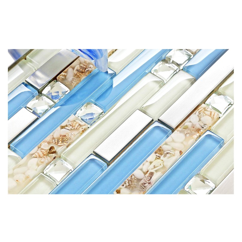 Blujellyfish Beach Style Tile Real Seashell Inside Blue Cream White