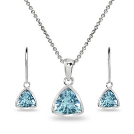 B. BRILLIANT Sterling Silver Blue Topaz Trillion Bezel-Set Pendant Necklace & Dangle Earrings Set for Women