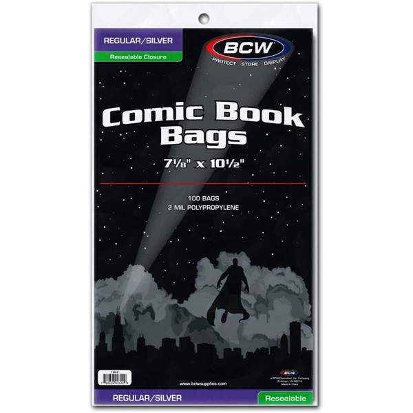 BCW Resealable Silver/Regular Comic Book Bags, Clear 2-mil Polypropylene | 7-1/8" x 10-1/2" | 100-Count