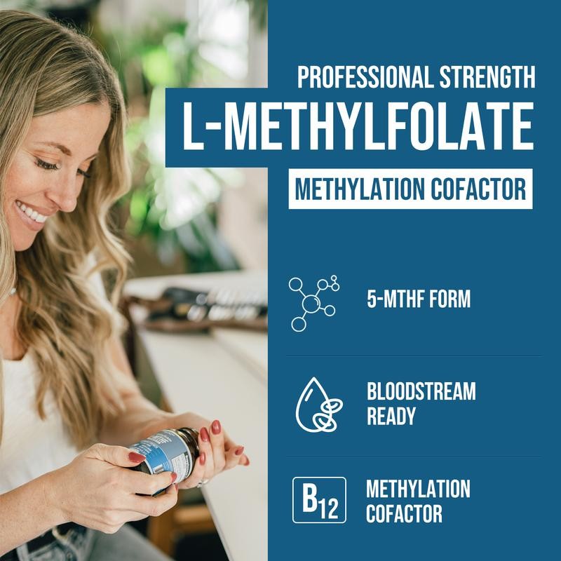 L-Methylfolate 1mg + Methyl B12 | Active 5-MTHF Form, Supports