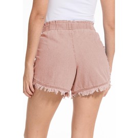 YOCUR Womens Cute Denim Ruffle Shorts Elastic HIGT Waist Loose Pleated Flowy Fringe Tassel Button Zip up Pocket Shorts