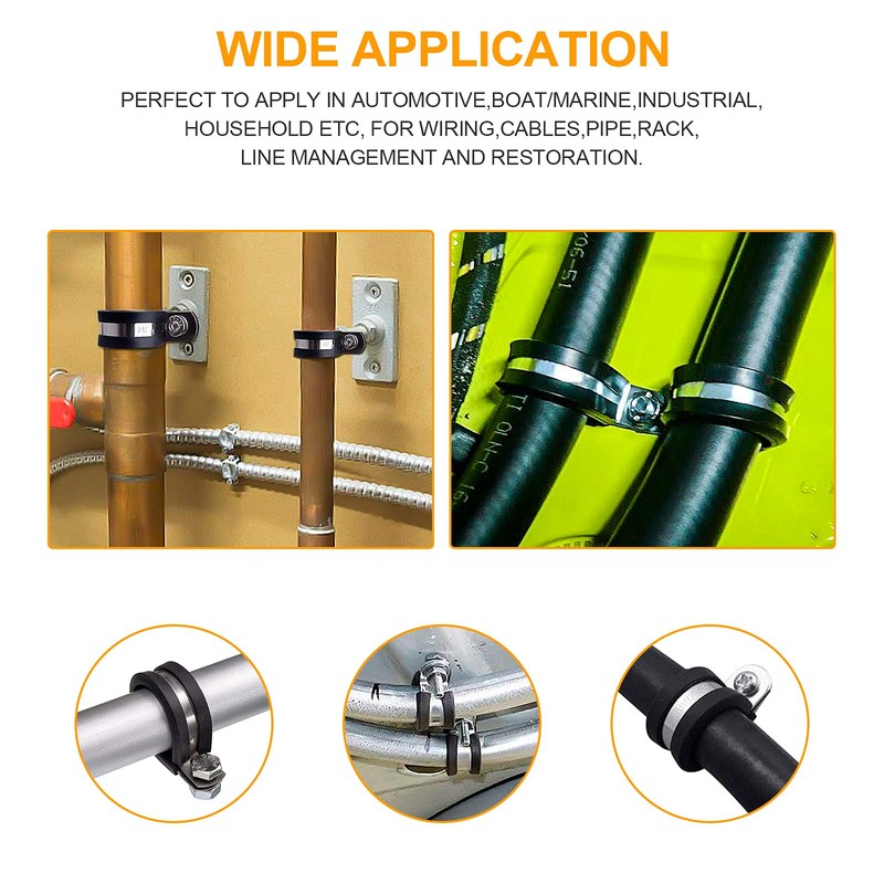 Cable Clamps Assortment Kit,50pcs Rubber Cushion Insulated Clamp.Stainless Steel Pipe
