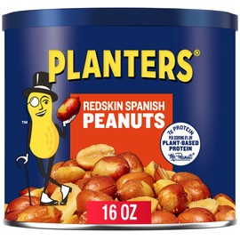 PLANTERS Redskin Spanish Peanuts, Roasted Salted Peanuts, Plant Based Protein 12.5oz (1 Canister)
