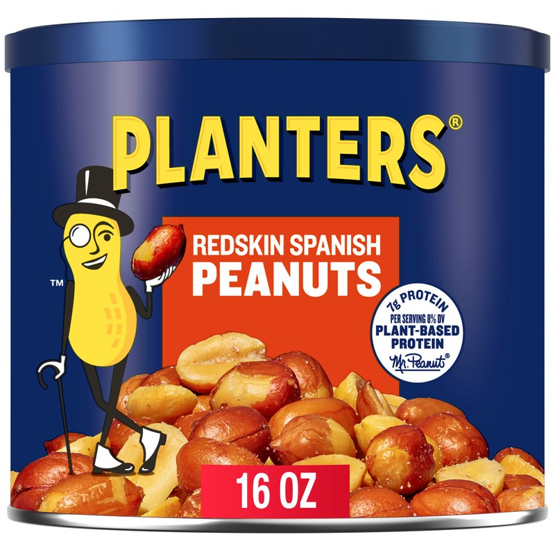 PLANTERS Redskin Spanish Peanuts, Roasted Salted Peanuts, Plant Based Protein