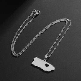 YILUOCD Puerto Rico Map Pendant Necklaces Stainless Steel PR Puerto Ricans Heart Map Jewelry Gifts (Silver)