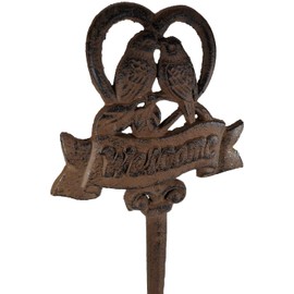 SRBG J201 Flower Bed Stake Welcome Birds 29 x 15 x 1 cm Cast Iron Flower Stake Bird Figurine Decoration