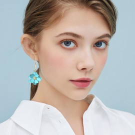 Vavhoo Rhinestone Crystal Floral Dangle Drop Earrings for Women Long Flower Earrings with Gold Bud Sparkling Party Wedding Jewelry, Large, Metal, No Gemstone