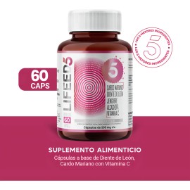 Lifeed Detox Natural | Cardo Mariano + Alcachofa + Jengibre + Vitamina C | 60 cápsulas