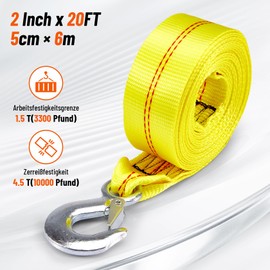 CarBole Trailer Winch Strap, Winch Strap with Heavy Hook Winch Strap, Tow Rope for Trailer, for Marine Winch Change, 5 cm x 6 m, 3300 lbs, Yellow