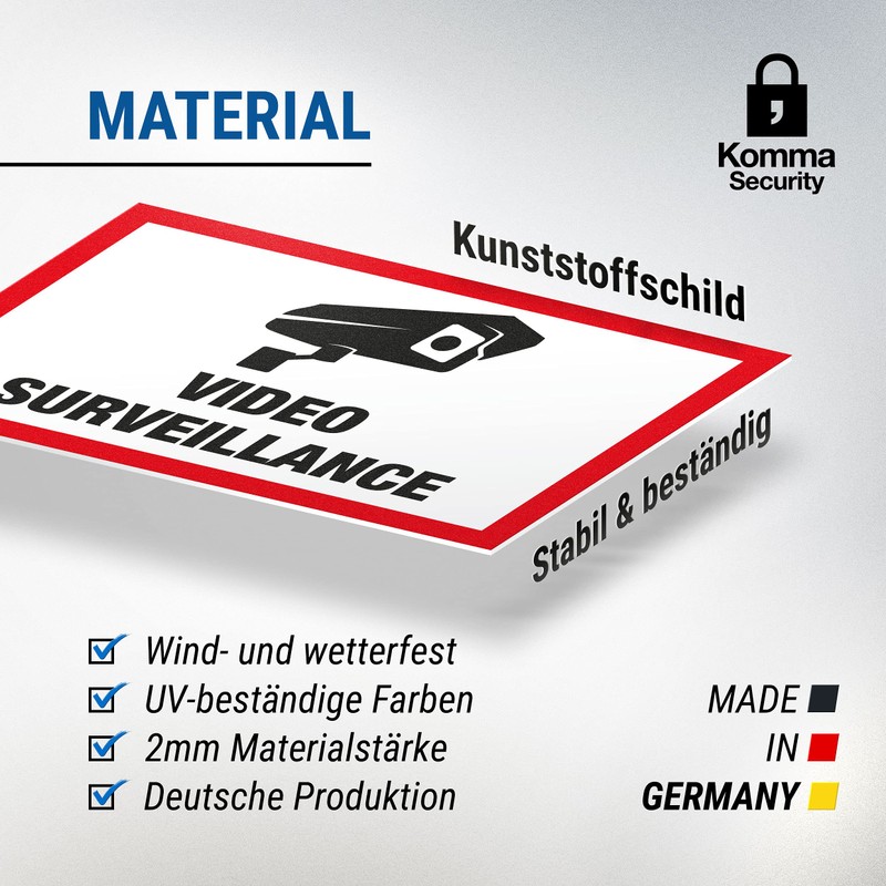 Komma Security Video Surveillance Sign 30 x 20 cm -