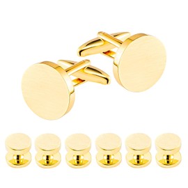 Dannyshi Cufflinks for Men and Tuxedo Shirt Studs Set with Gift Box Stainless Steel Cufflinks (Golden)