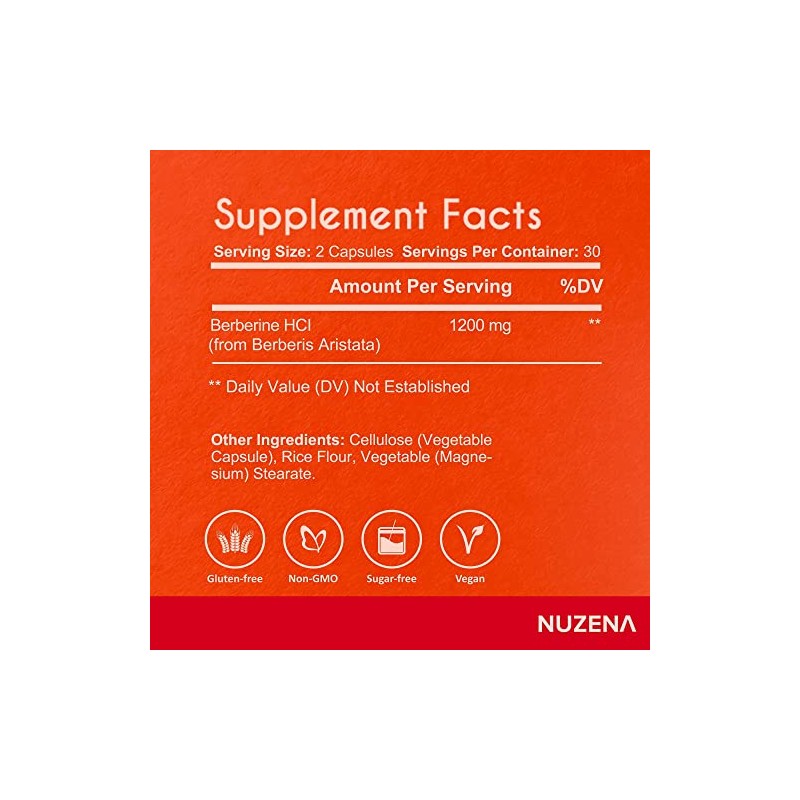 Nuzena Berberine Pure +, 1200 mg of Organic Berberine HCL