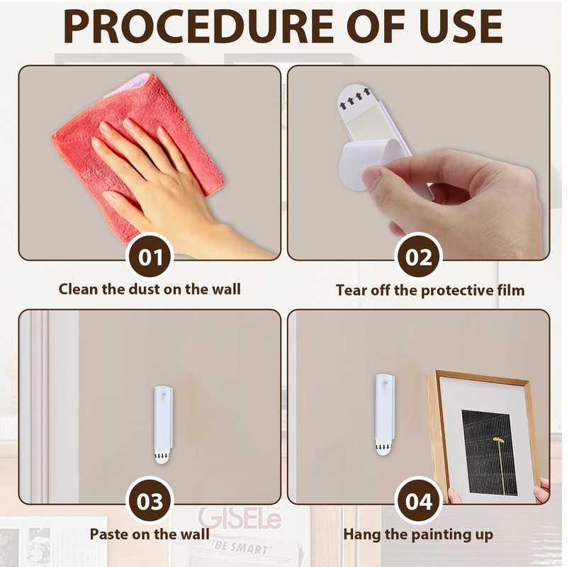 8 Stück Sägezahn-Bildaufhänger mit 12 großen abnehmbaren Klebestreifen, Bildaufhänger Set