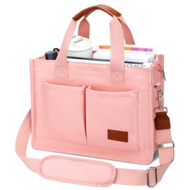 KKXIU Oversize Canvas Tote Bag for Women with Zipper and Compartments Crossbody Work Bible Messenger Purse Bag With Pockets - Pink