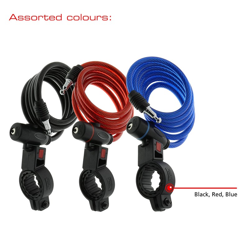 Burg-Wächter Spiral Cable Lock, 2 Keys, with Mounting Bracket, Length: