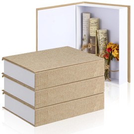 Tioncy Decorative Book Box, Modern Faux Linen Storage Box for Bookcase Decoration, Coffee Table, Book for Crafts, Beige, 21.6 x 15.5 x 4.6 cm, Pack of 3