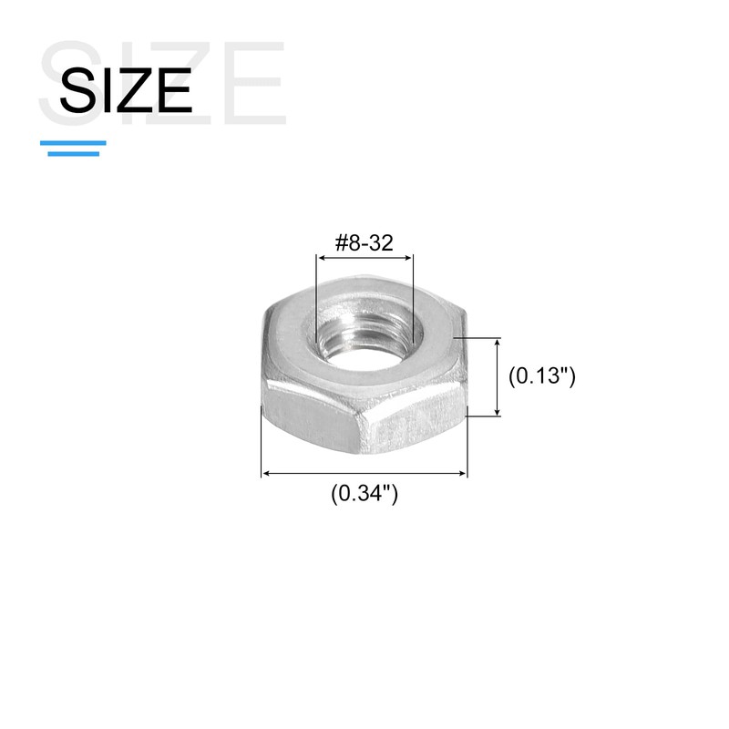 METALLIXITY Hex Nuts (#8-32) 50Pcs, 304 Stainless Steel Coarse Thread