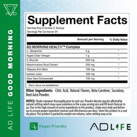 Project AD Life Good Morning Detox and Performance Drink, Naturally Flavored And Formulated with L-GLutamine, Apple Cider Vinegar, and Aloe Vera (24 Servings, Fresh Pressed Orange Juice)