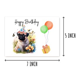ABSMDesigns Pug Birthday Card - Cute Pug Dog Card - Dog With Balloons Card - Pug Happy Birthday Card - Happy Card