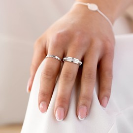 Joliernelle Fidget Spinner Ring for Anxiety Stainless Steel Princess Cut Cubic Zirconia Ring Silver Gift for Women Size Q