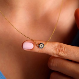 Evil Eye Necklace for Women Dainty Charm Necklace Evil Eye Paperclip Italian Horn Necklace for Women Friendship Necklace Protection Necklace Luck Jewelry Birthday Gift