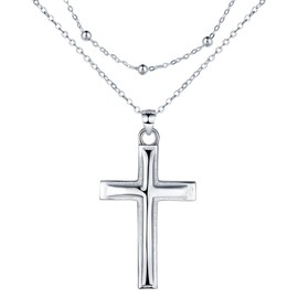 REIOT Cross Necklace for Women, 925 Sterling Silver Layered Necklace, Christmas Mother's Day Birthday Gift 45+5 cm.