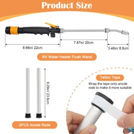 2PCS RV Water Heater Anode Rod and Flush Wand, AngleKai 9.25" RV Water Heater Magnesium Anode Rod for RV Water Heater Tank Rinser, Anode Rod with 3/4" NPT Thread/Teflon Tape for Suburban