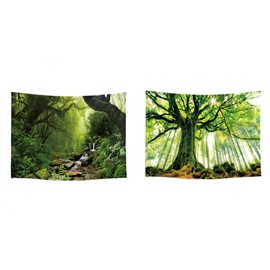 Ulticool Tapestry Decoration Home - Nature Trees Waterfall - Green - Set of 2 Designs - 73 cm x 95 cm - Wall Towel - Accessories for Bedroom Living Room Children's Room