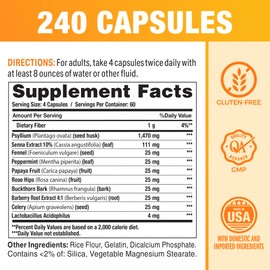 Vitamin World Colon Cleanse - 240 Capsules, Gut Detox with Psyllium Husk, Senna, Probiotics, Dietary Fiber & Herbal Blend – Supports Constipation Relief, Digestive Health & Regularity, Gluten-Free