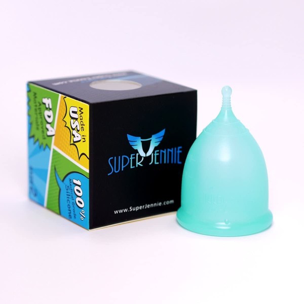 Super Jennie Menstrual Cup - High Capacity - A Life Saver for Heavy Flow Users - Top Quality - Soft, Flexible - Made in USA, Large, Teal