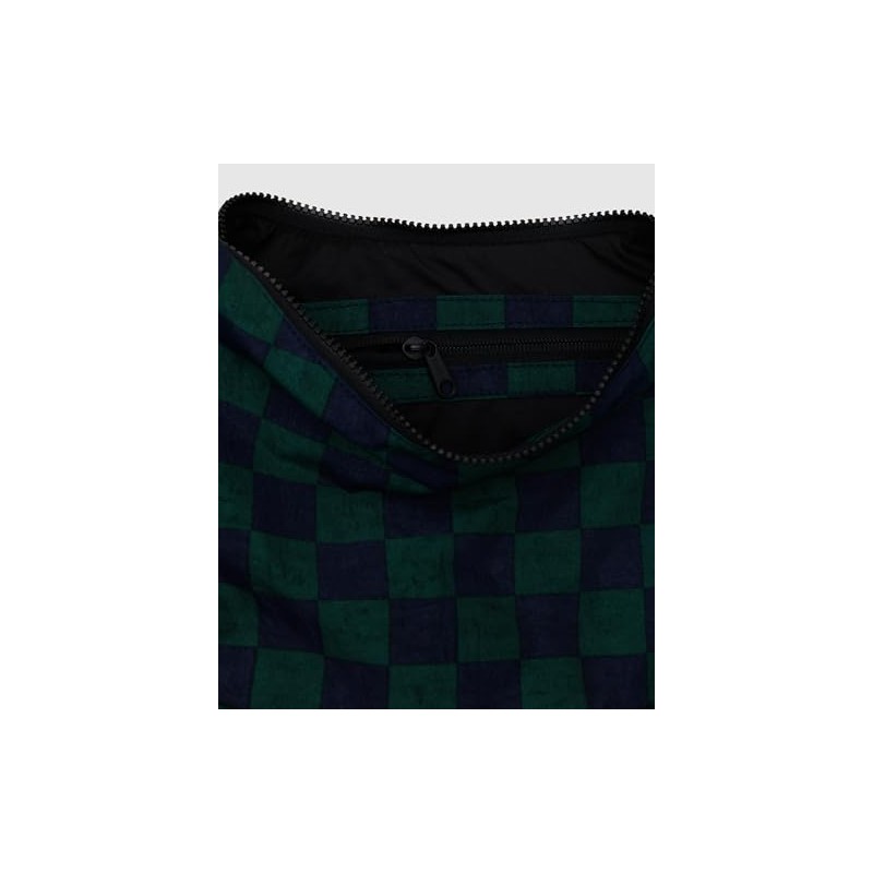 BAGGU Medium Nylon Crescent Bag - Navy Green Check
