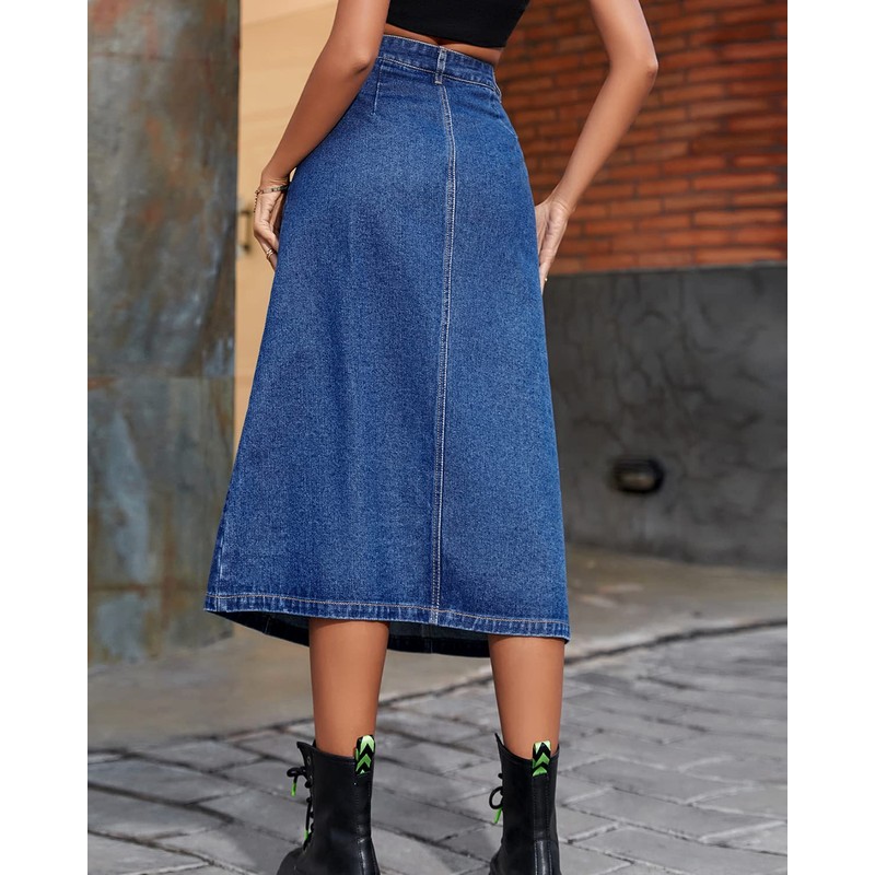 NIGHTMISS Womens High Waisted Washed Button Front Denim Long Skirt