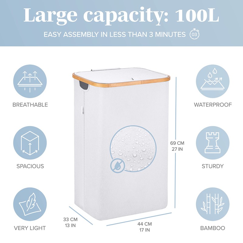 LONBET Laundry Basket with Lid, Made from Breathable Fabric |