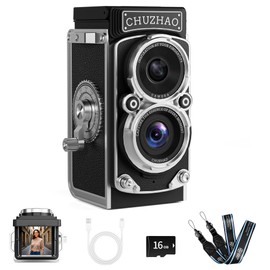 CHUZHAO Mini Retro Digital Camera - Vintage TLR Style Point and Shoot Auto Focus Vlogging Camera, Compact & Portable, 16GB Card Included, Ideal for Beginners, Teens, Kids and Adults