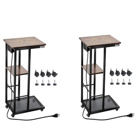 Redlife C Shaped End Tables Set of 2 Sofa Couch Side Tables Living Room Slide Under Sofa