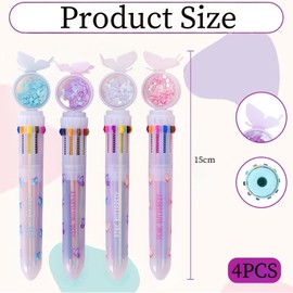 Omeblos Multi Coloured Pens All in One, Butterfly Glitter Pen 10 in 1 Retractable Ballpoint Pen, 10-Color Retractable Push Type Ballpoint Pen, Birthday Stationery Gifts for Kids Teens Students