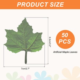 MECCANIXITY 50 Pack Artificial Maple Leaves Fall Leave Cutouts Stickers Thanksgiving Day Autumn Leaf Decorate Green with Glue 2.8x3.3 Inch for Wedding Thanksgiving Parties Crafts