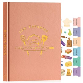 Lanpn B5 Blank Recipe Book Cookbook for 70 Recipes, Leather Cover Waterproof Empty Cooking Journal to Write in Your Own Recipes, Recipe Notebook with Stickers to Organize Your Family Recipes, Rose